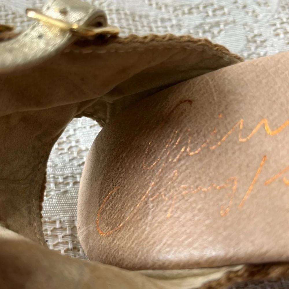 Gaimo Tan Taupe Suede Peep Toe Wedge Espadrilles Size 6.5/37‎